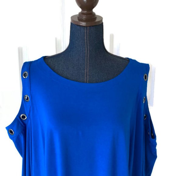 belle by kim gravel NWOT cold shoulder top with grommets cobalt blue 3X NWOT - Picture 3 of 12